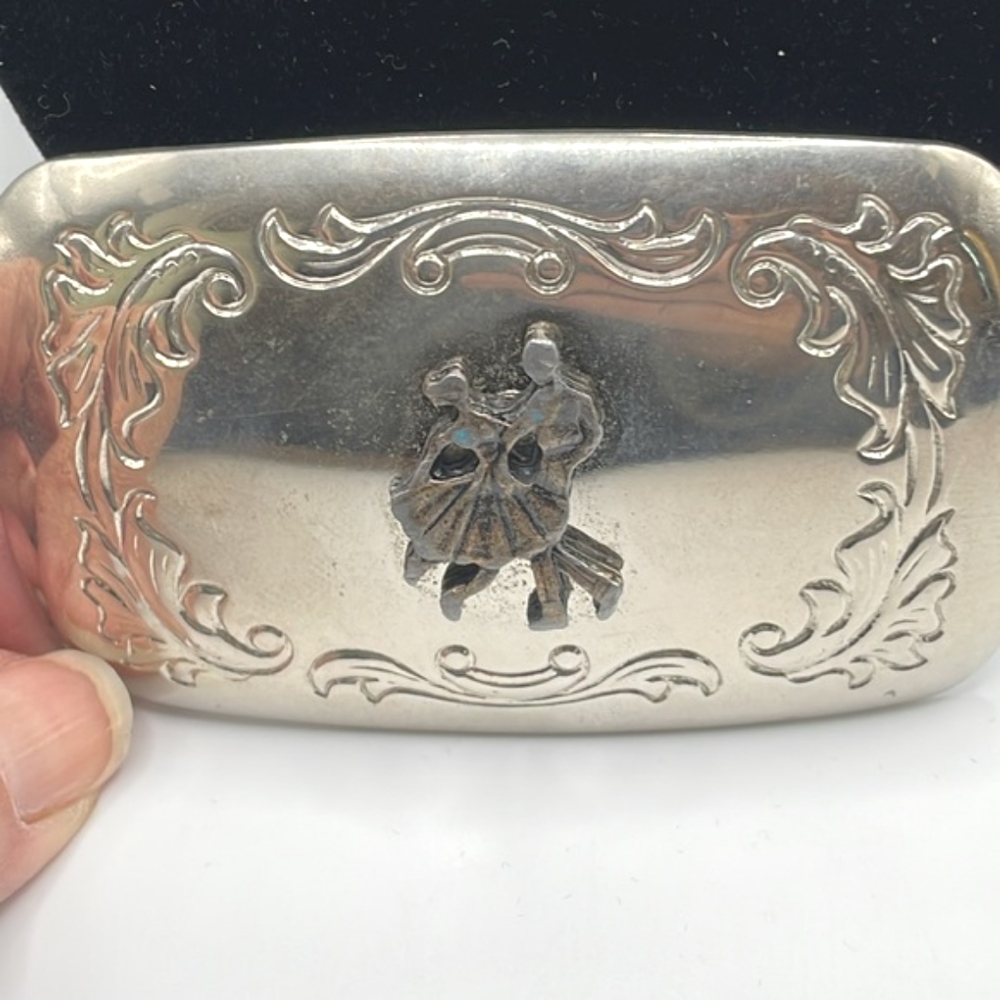 Vintage Silver Tone Square Dancing Couple Belt Buckle Made in USA